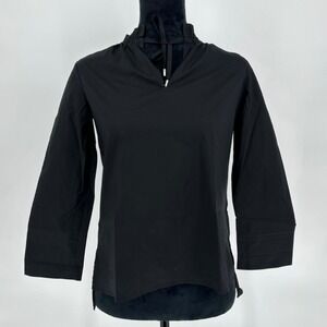 NEW Ann Taylor Black Poplin Tie Neck Blouse Classic Business Minimalist XXS Pet.